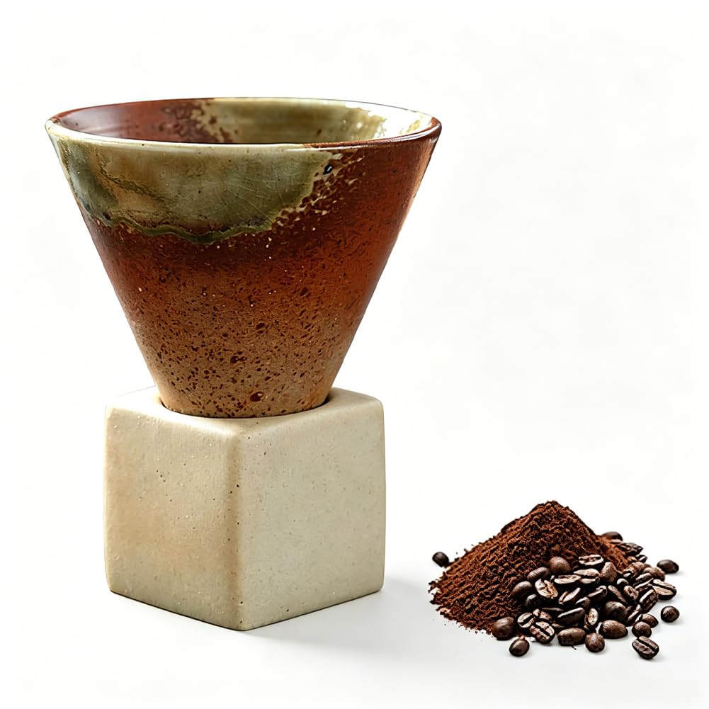 Tazza da caffè in ceramica grezza, stile giapponese, forma triangolare, a forma di cono, in porcellana, con base quadrata, resistente al calore, imbuto per caffè espresso, latte, per casa