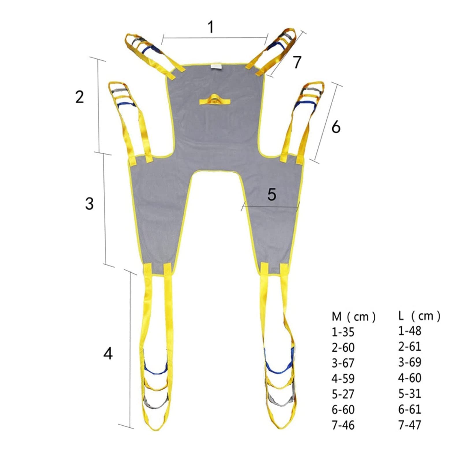 Eslinga de elevación para pacientes con soporte para la cabeza, diseño de pierna dividida, material de malla, para posicionamiento de cama y transferencia de discapacitados