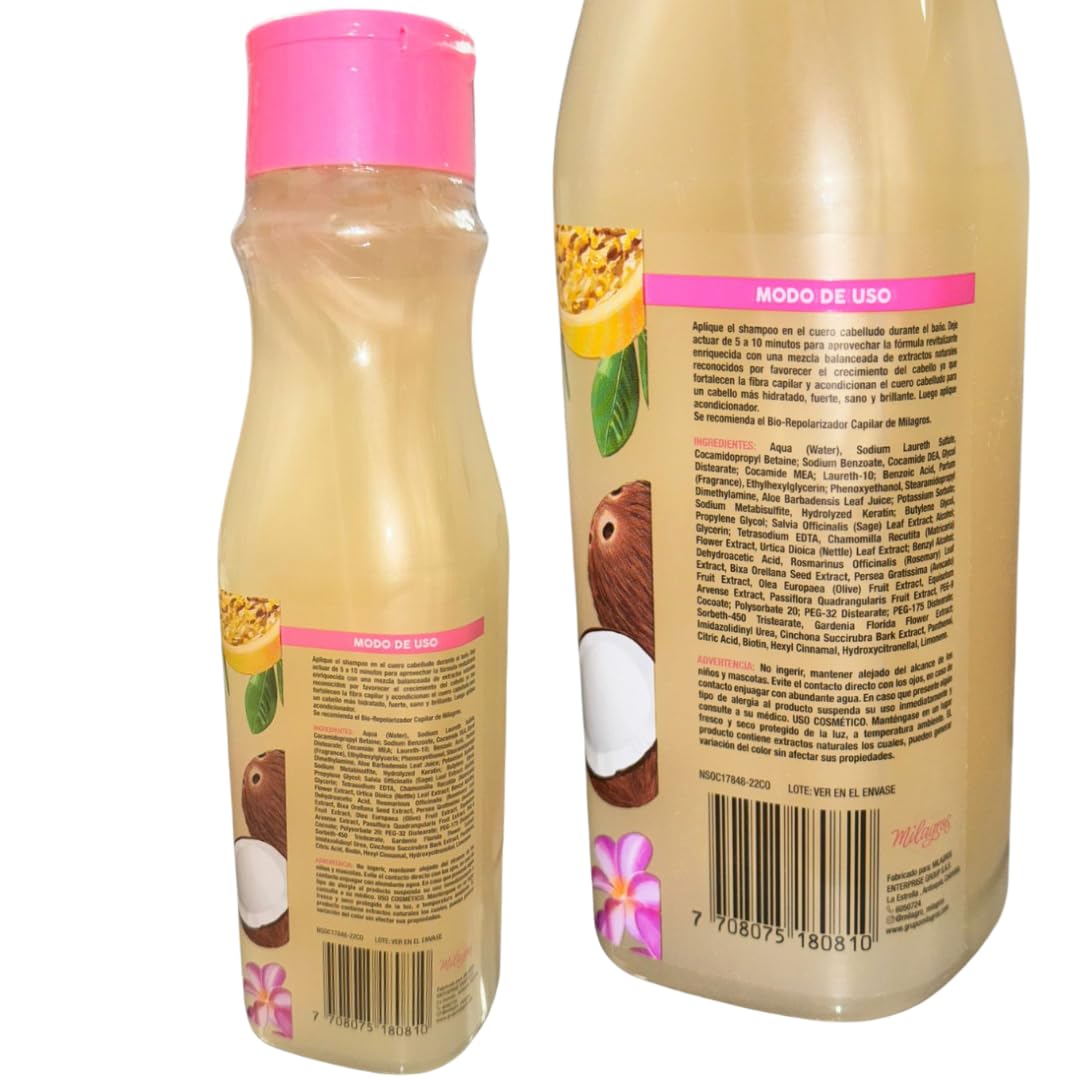 Shampoo Emergencia Capilar 16.9 oz - Colombia Hair Care Milagros Libre de parabenos, sin sal - Damage Control, hair growth and hair loss, Hair Repair, Deep cleansing
