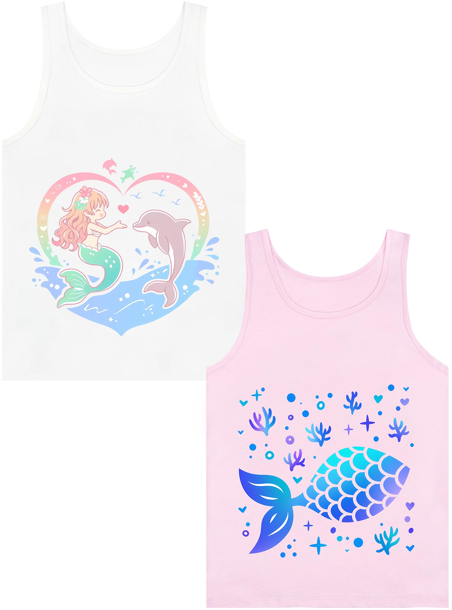 Girls Tank Tops Soft Pure Combed Cotton Tagless Cute Design 2-Pack 2T-16Y