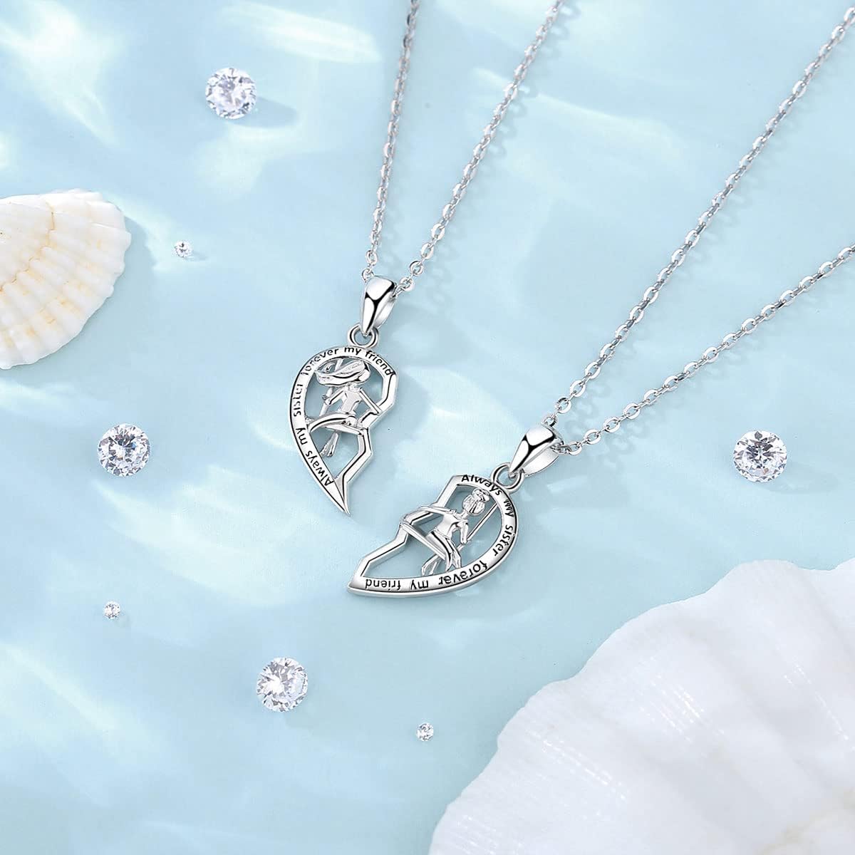 EUDORA Sterling Silver Friendship Necklace Set for 2 Sisters for Best Friend, Always My Sister Forever My Friend Sister Necklaces for 2 Best Friend Pendant Jewelry Gift for Friends Big Little Sisters