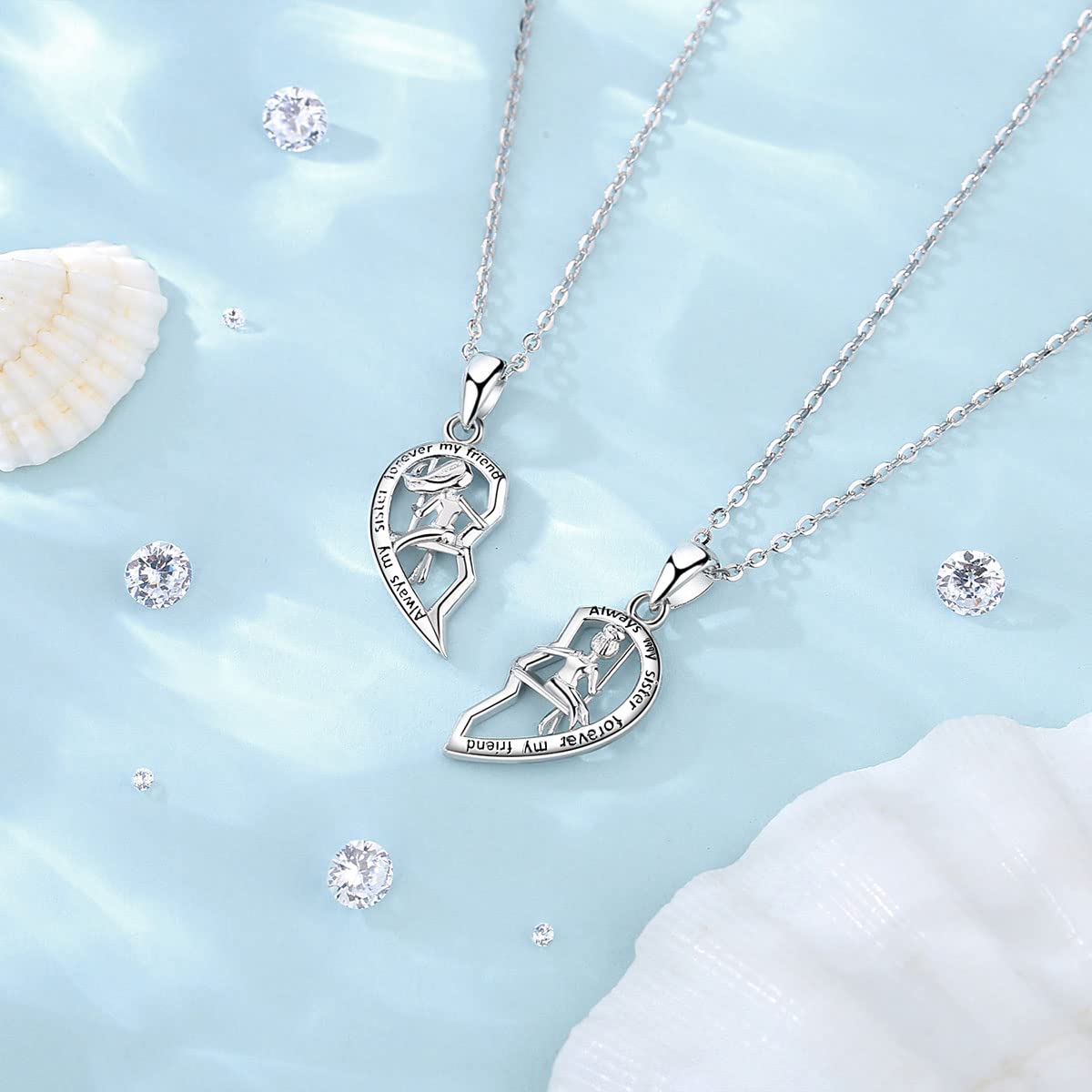 AEONSLOVE Collana Sorella in Argento Sterling 925 Ciondolo Migliori Amiche per 2 Gioielli Regalo Compleanno Anniversario per Amicizia Sorella, Catena da 45,7 CM