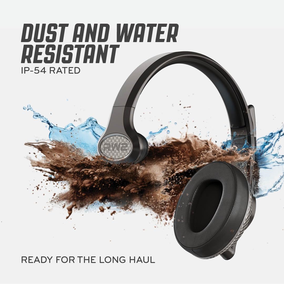 RoadWarrior RW2 Trucker Bluetooth Headset – 40mm Driver, ENC Mic, 100ft Wireless, IP54 Rated, All Day Comfort, Battery Indicator, Over-Ear Fit – Black Premium Wireless Headset for Truckers - Image 4