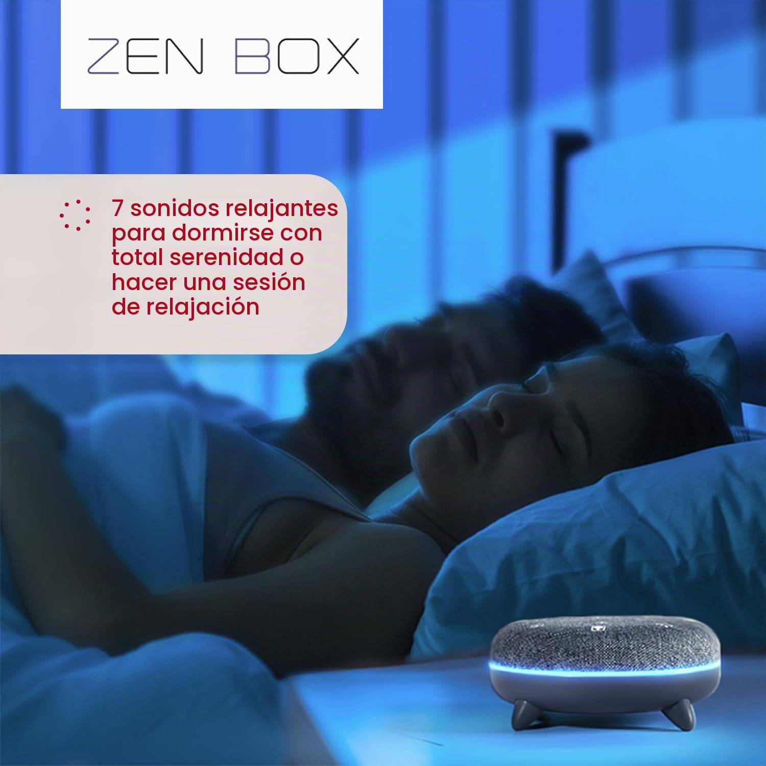 TERRAILLON - ZEN BOX, Sleep Aid, White Noise Machine with 7 Soothing Sounds, Music Streaming Via Bluetooth, 8 Light Environments, 30-60-90 min Programs, USB-C