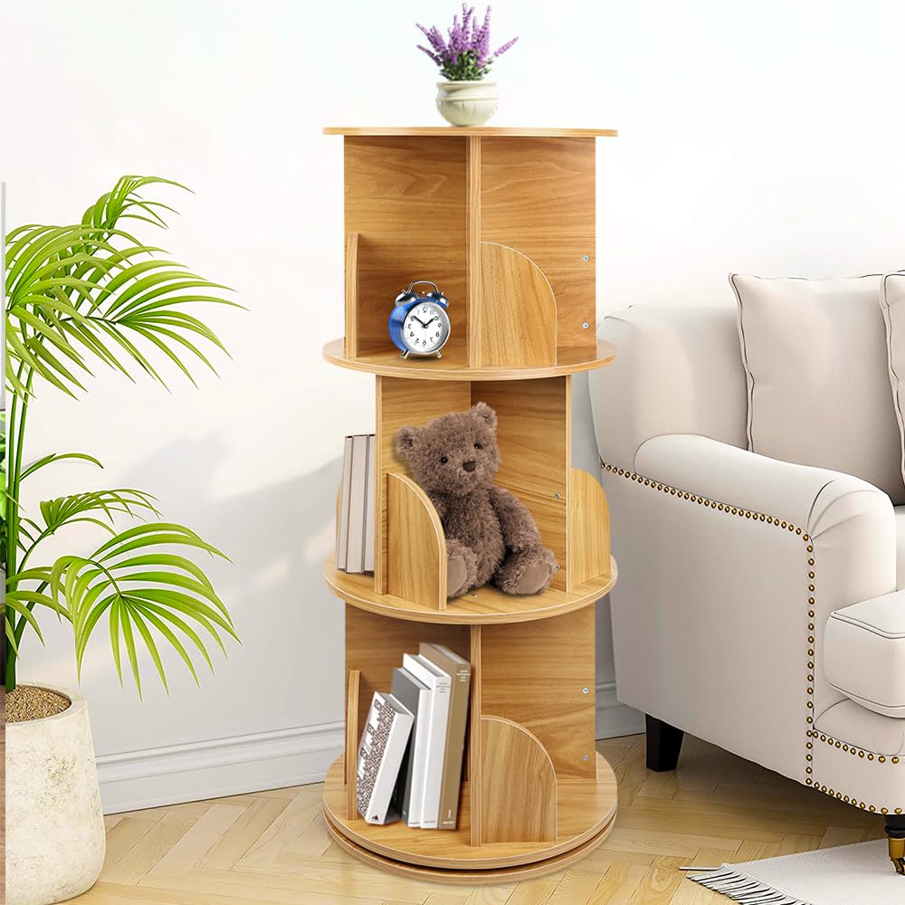 LANTUS - Librería infantil de 98 cm, estantería de 3 niveles, giratoria a 360°, para habitación infantil, sala de juegos, 40 x 40 x 97 cm (color madera original)