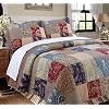Cozy Line Home Fashions Sanders Red Navy Blue Brown Floral Print Real Patchwork 100 Cotton Reversible Coverlet Bedspread Quilt Bedding Set RedNavy Queen 3 Piece