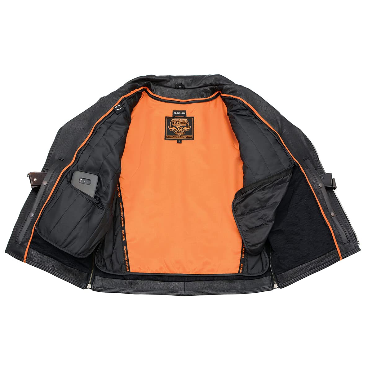 Milwaukee Leather MLM1515 Mens Classic Beltless Black Leather Triple Stitched Motorcycle Biker Rider Jacket — view 4