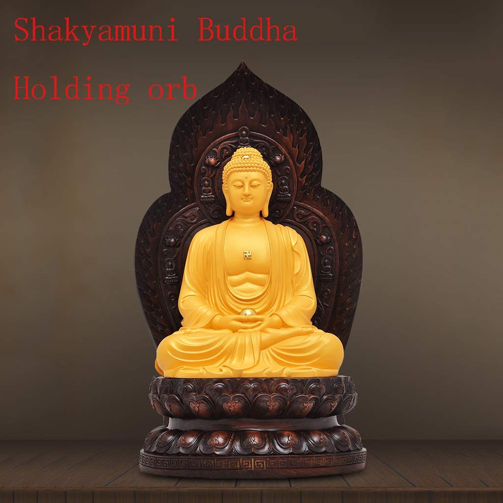 Estatuas de Buda Buda Estatua Resina Zen Buddha shajin shakyamuni Sentado Buddha Adornos dedicados a la casa Sambo Buddha artesanía (Color : Yellow)