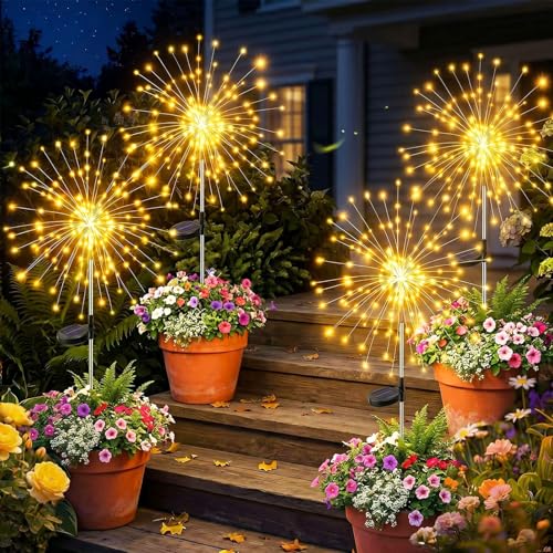 yowin 4 Pack 120 LED Firework Solar Lights Outdoor Garden