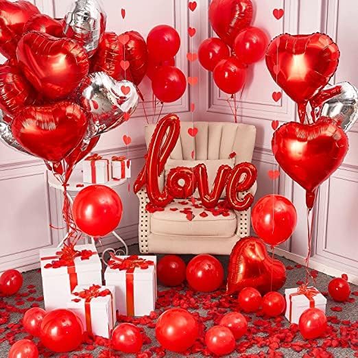 Boxwoods Red And Silver Love Heart Shape Foil And Latex Balloons For ...