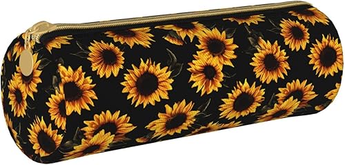 AieeFun Estuche de lápices cilíndrico de girasoles de Acción de Gracias con cremallera, bolsa de bolígrafo con cremallera, bolsa de cosméticos de