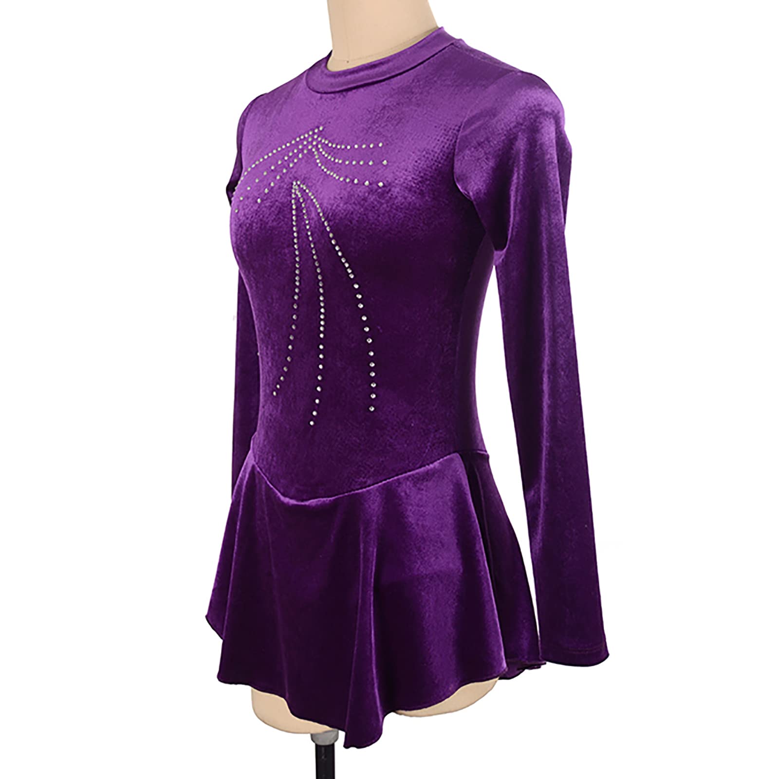 Niñas Mujeres Vestido de Patinaje sobre Hielo Manga Larga Leotardo de Gimnasia Ritmica Danza Ballet Disfraz(Size:S/140,Color:Púrpura)