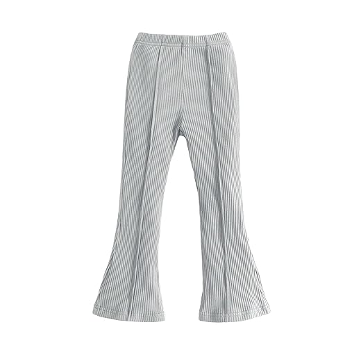 WDIRARA Calça infantil para meninas com nervuras, cintura alta, cintura elástica, fofa, simples