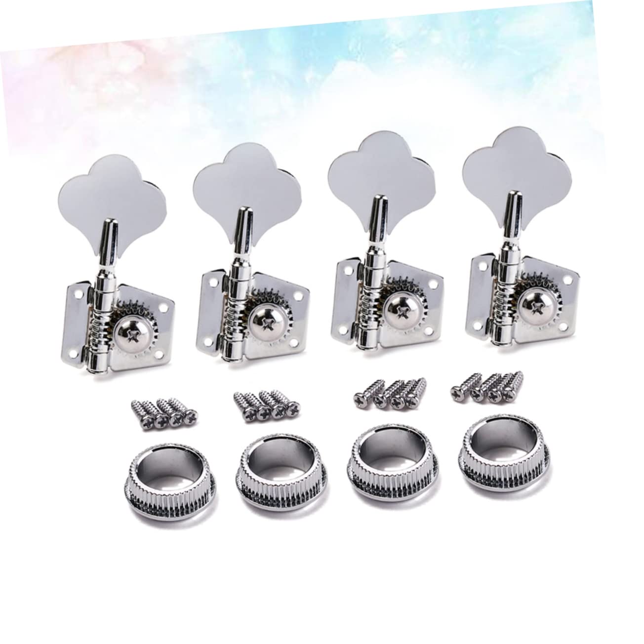 HANABASS 4pcs Vintage Open Style Bass Tuning Pegs Keys Machine Heads for Right-handed 4 String Guitar Tuner Set Chrome