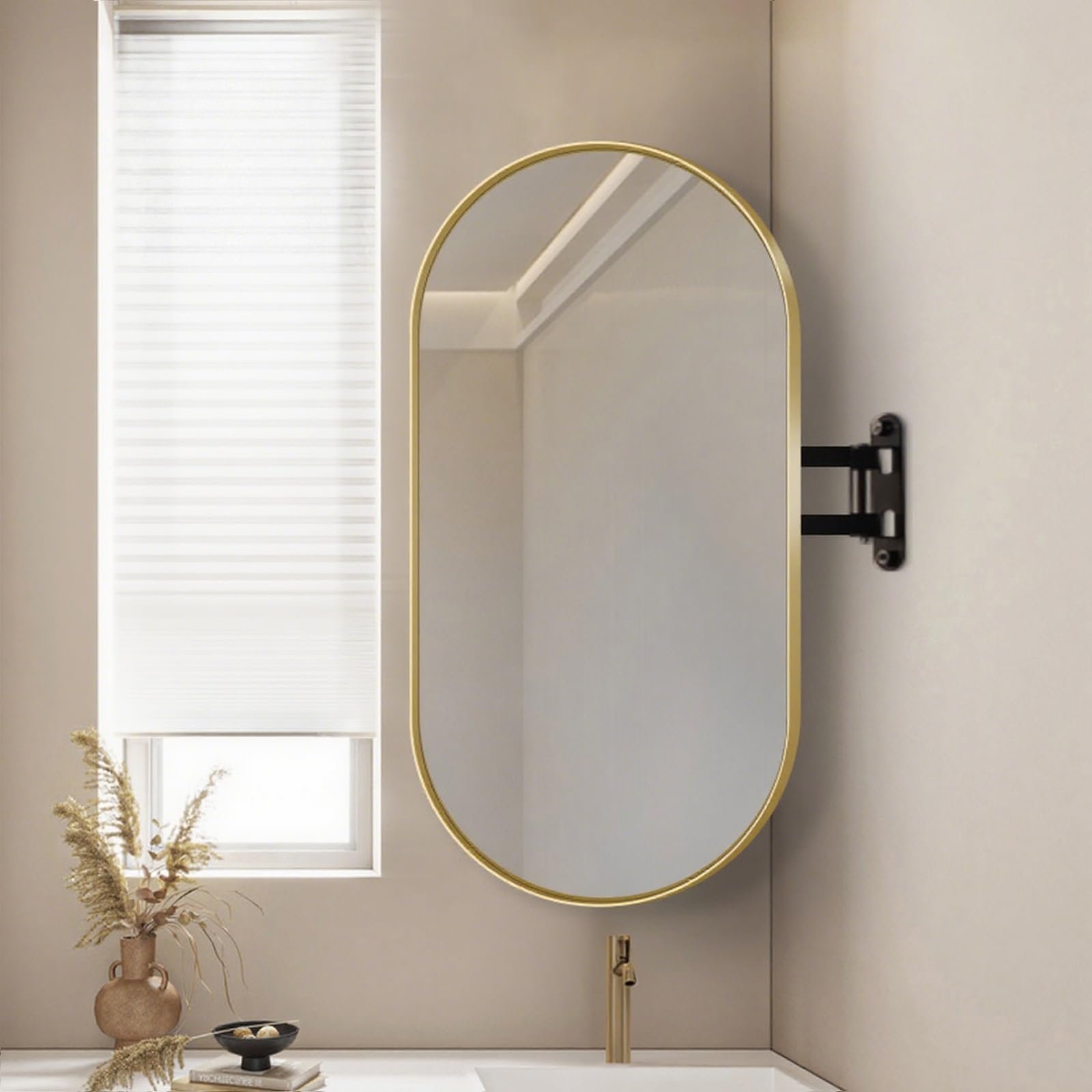 Miroir suspendu ovale gold articulé design haut de gamme