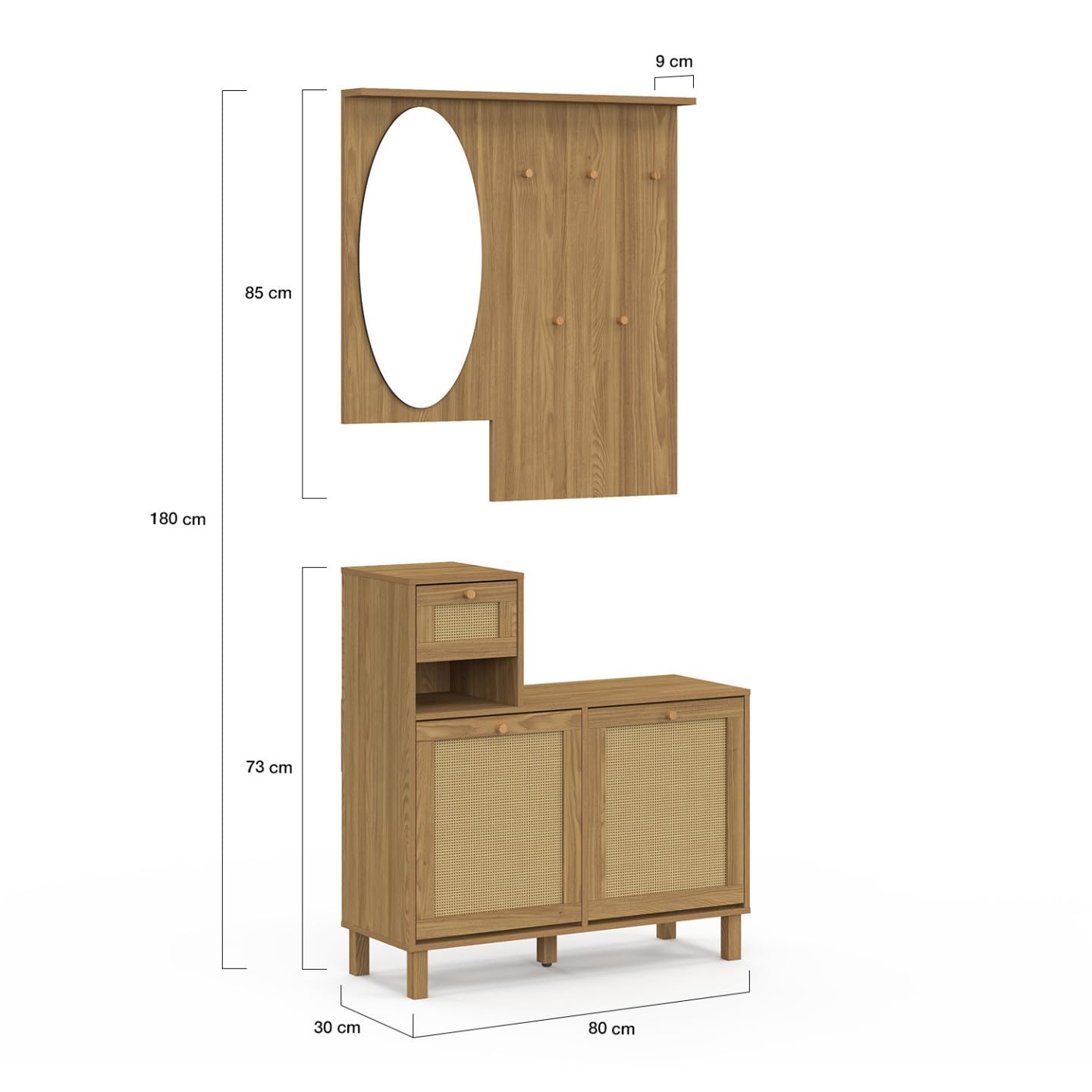 IDMarket - Vestiaire d'entrée avec Miroir HANAE Effet Naturel cannage
