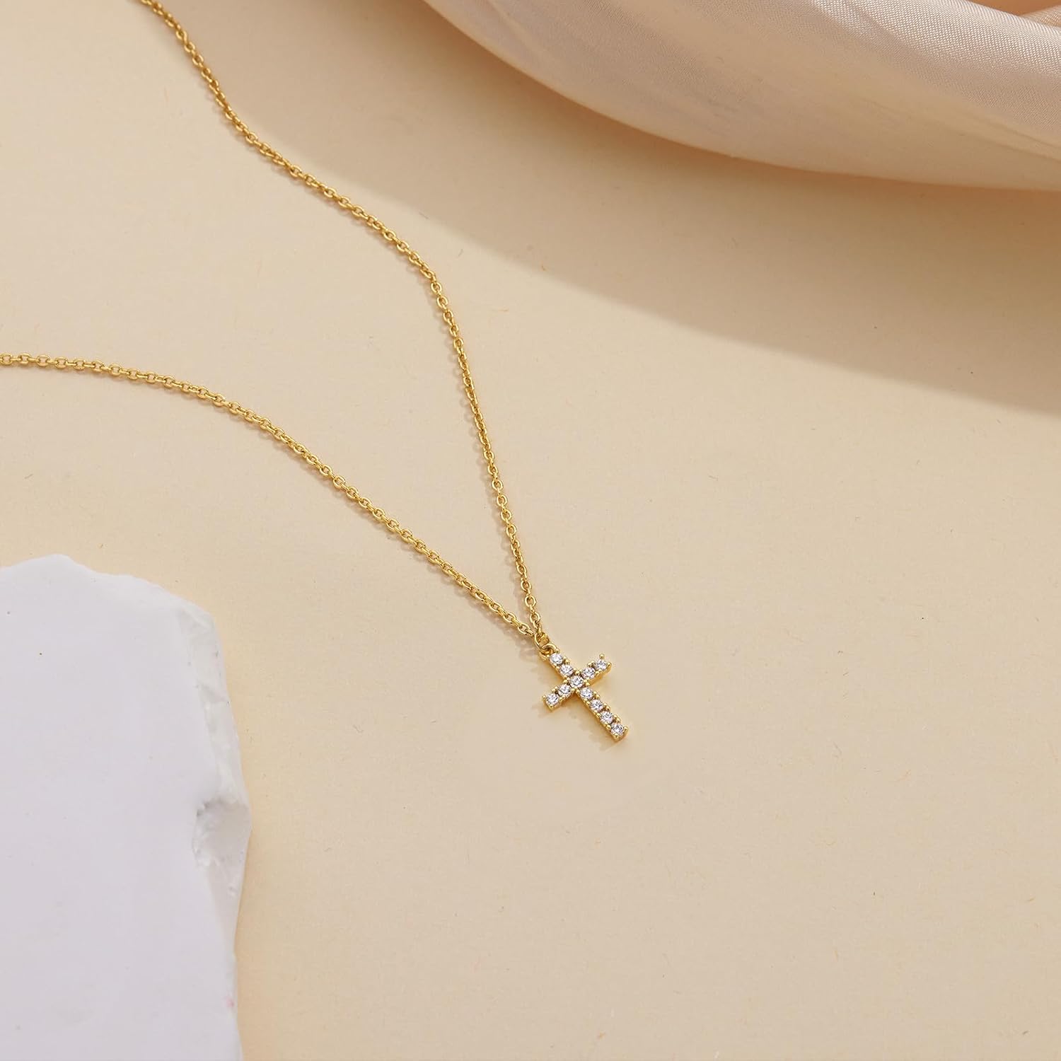 Easter Basket Stuffer Cross Necklace for Women Girls, Dainty 14K Gold Silver Plated Cross Choker Jewelry Non Tarnish Waterproof Cute Simple Small Necklace Christian Baptism Religious Faith Jewelry Gifts - Image 6
