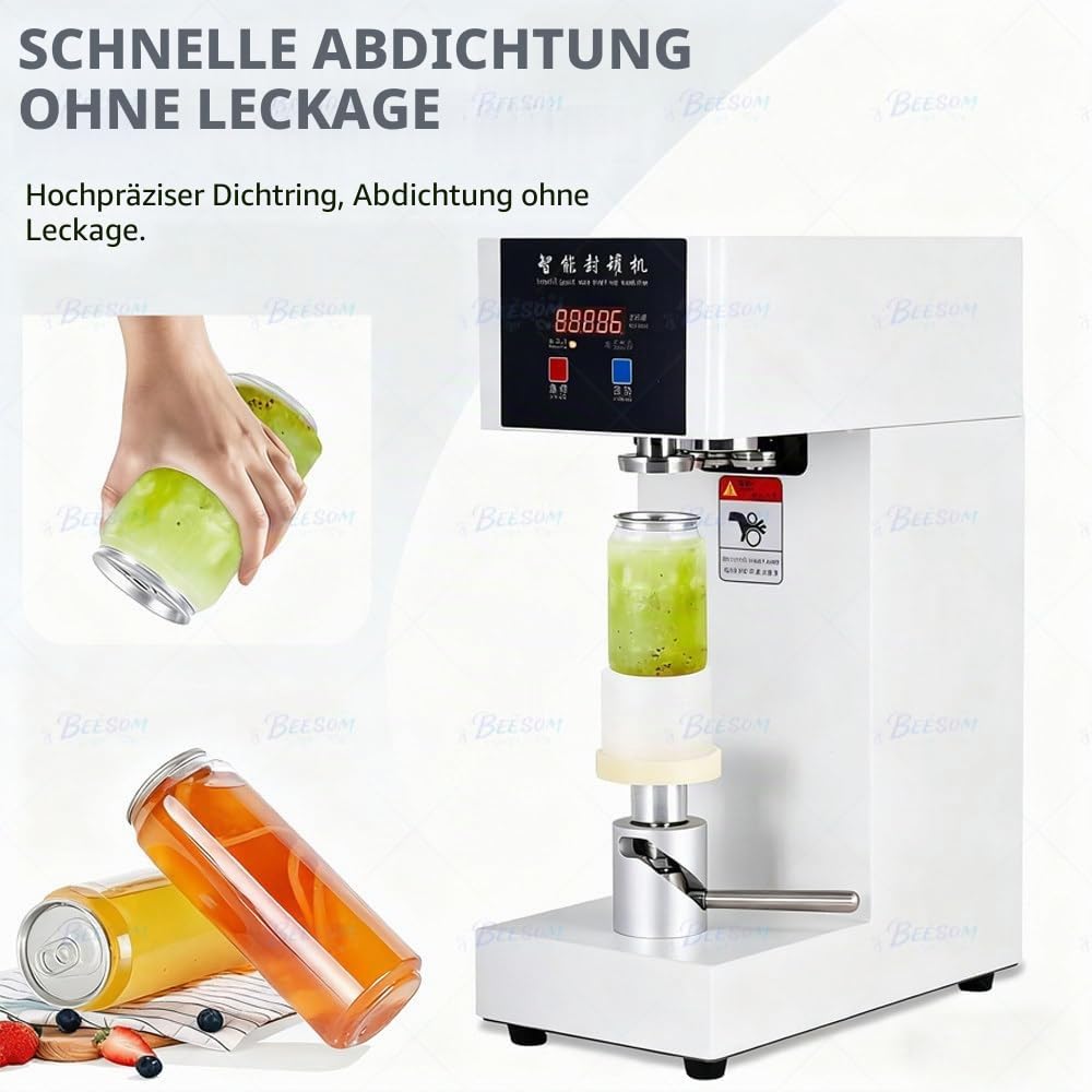 Elektrische Dosenverschließmaschine - Mit Zähler Und LCD-Anzeige, Höhenverstellbar,EIN-Tasten-Versiegelung White,Für Milchtee-Getränkeflaschen Und Dosen