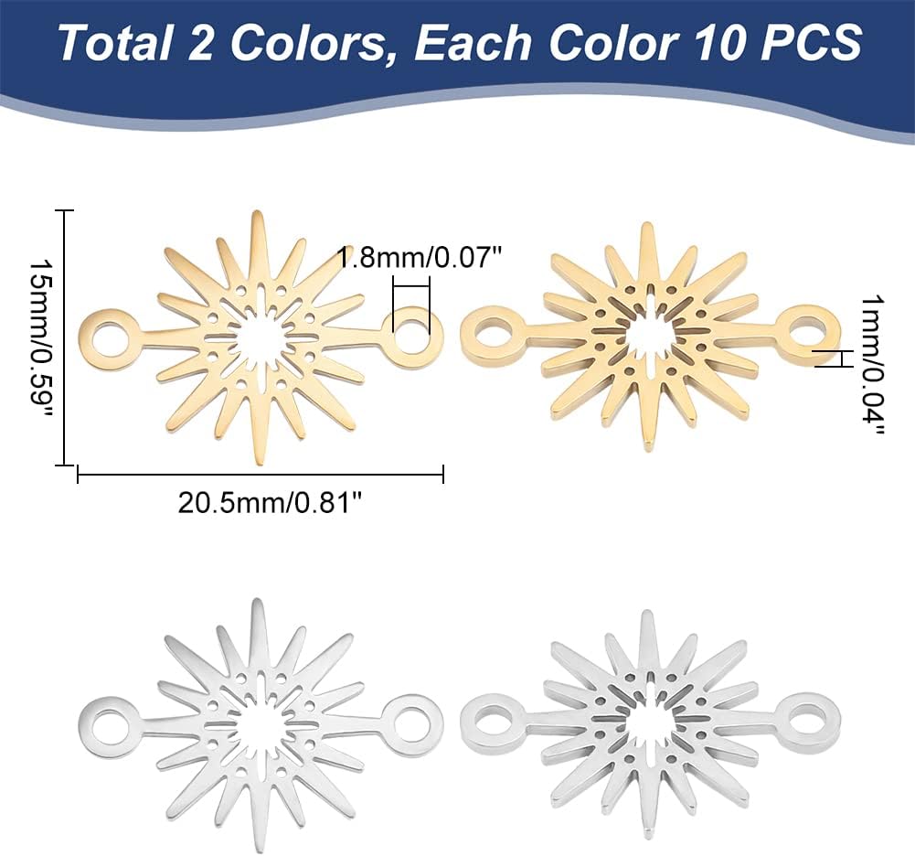 UNICRAFTALE 20Pcs 2 Colors Star Connector Charms 201 Stainless Steel Star Link Charms 15mm Connector Pendants 1.8mm Double Hole Link Earring Pendants Necklace Bracelet Pendants for Jewelery Making - Image 3