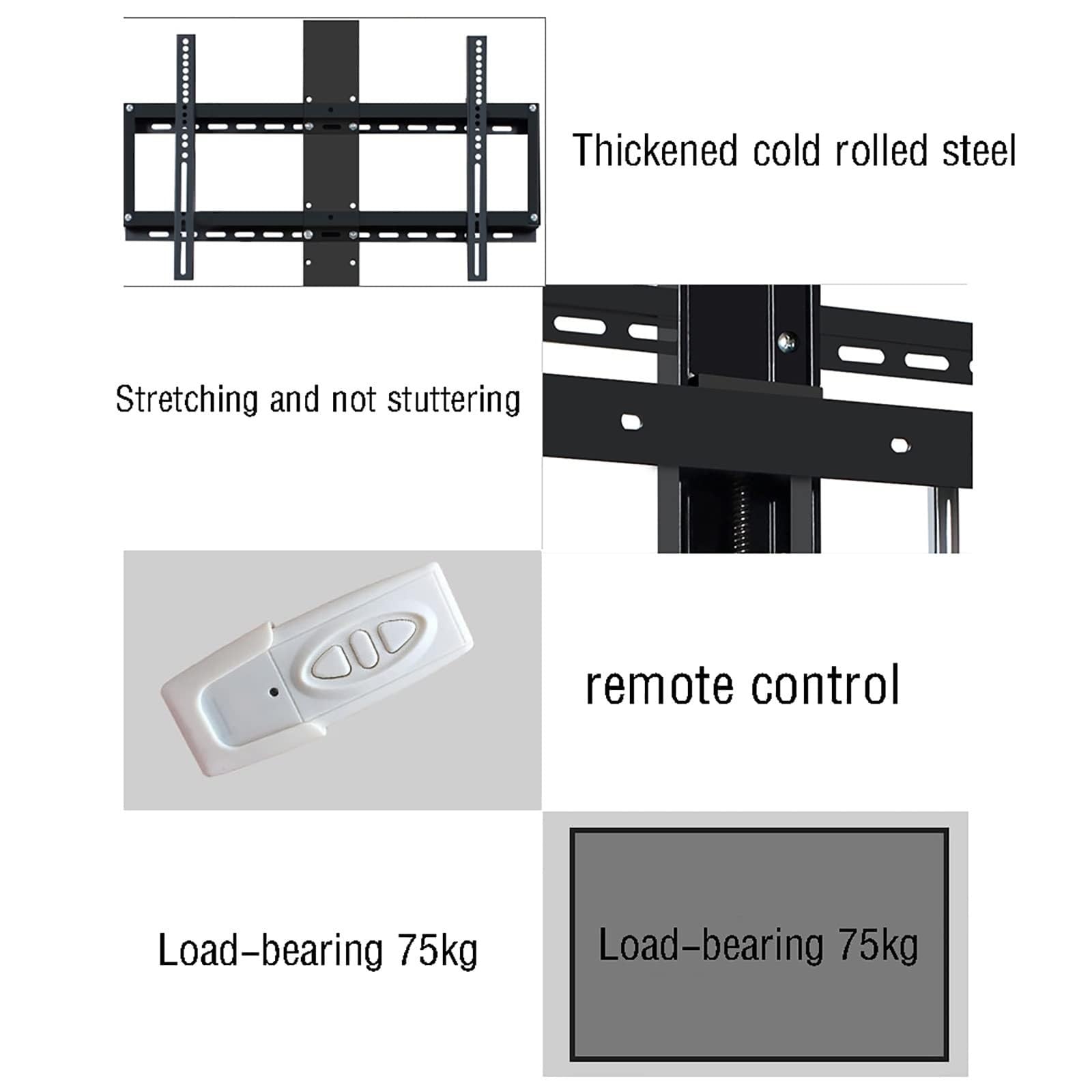 Soporte de TV de Altura Ajustable - Elevador de TV eléctrico telescópico - Soporte de TV con elevación motorizada con Control Remoto inalámbrico RF, se Puede Ocultar en el Armario, se Adapta