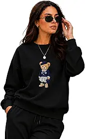 Moletom Feminino Gola Redonda Flanelado Urso Fofo Casual