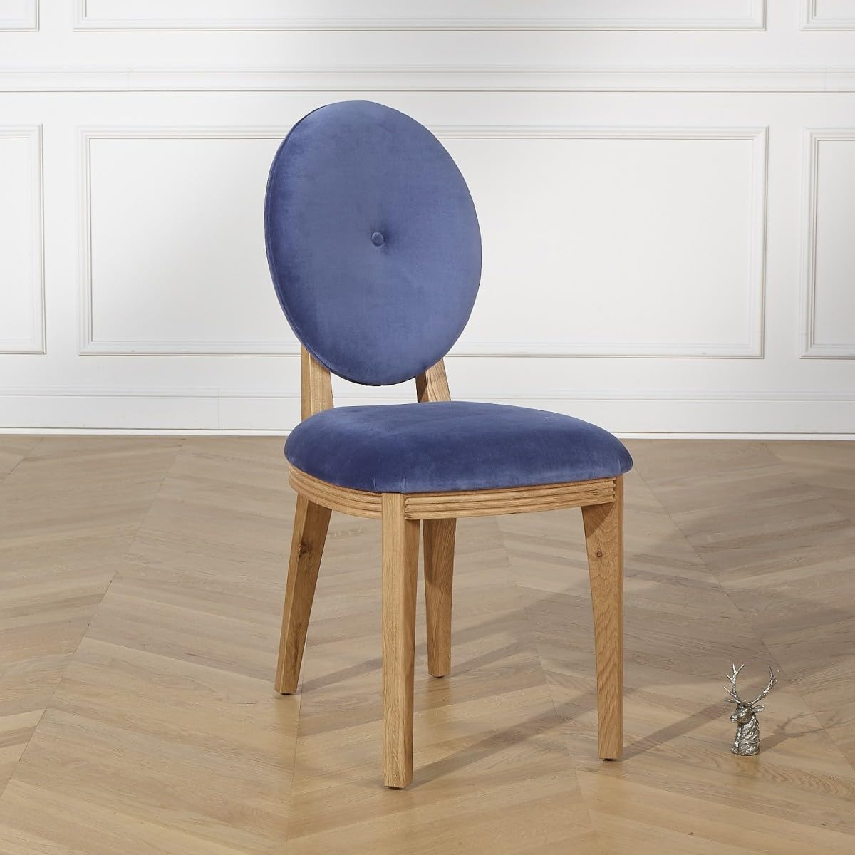 Robin des bois - Calvin : Lot de 2 chaises en chêne et Velours Bleu Indigo