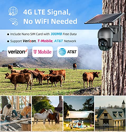 Xega 4G Lte Cellular Security Camera Outdoor Solar Camera Wireless, 2K Hd Color Night Vision Ptz 360° View, Smart Pir Motion Detection, 2 Way Talk, No Wifi, Sim Card Included, Ip66 - Us Version #TOP1