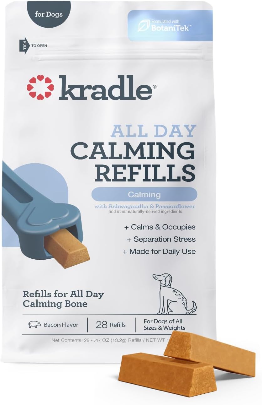 Kradle All Day Calming Bone Refills for Dogs - Chicken Flavor - GABA L-Theanine - Supports Relaxation - 28 Refill Hard Chews