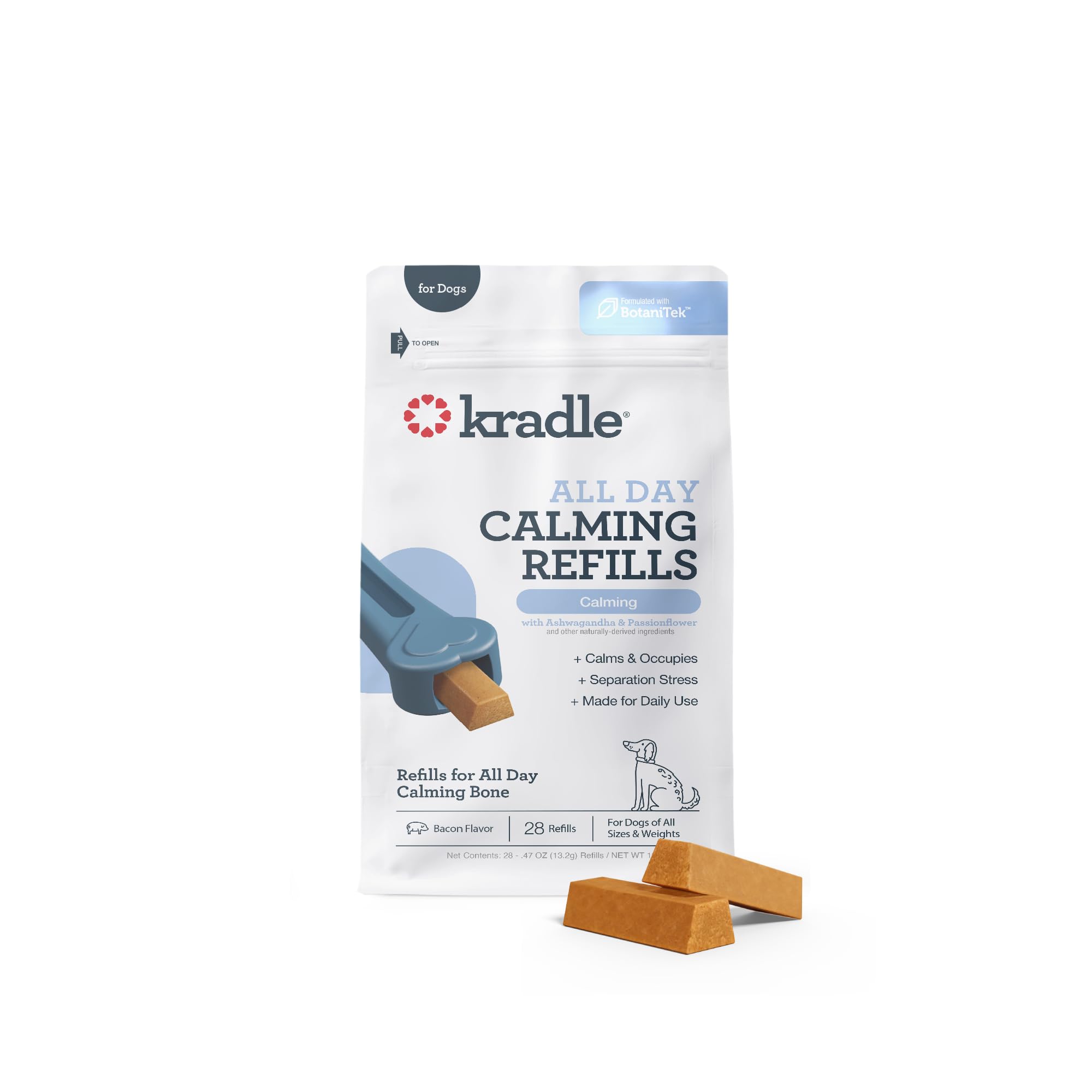 Kradle All Day Calming Bone Refills for Dogs - Chicken Flavor - GABA L-Theanine - Supports Relaxation - 28 Refill Hard Chews