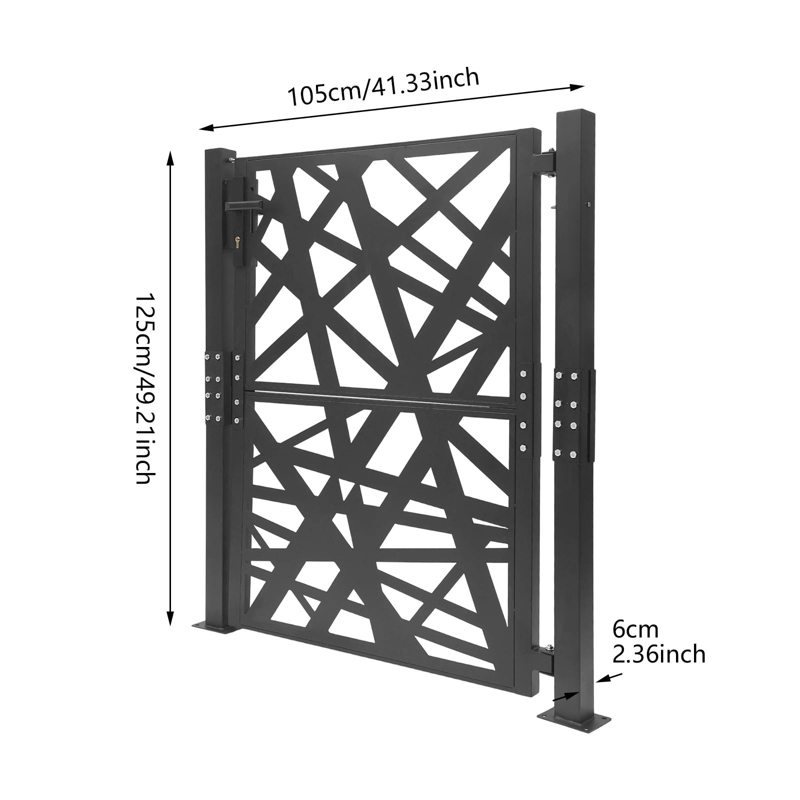 Cancello da giardino in metallo, 105 x 125 cm, con serratura, in acciaio, per giardino, terrazza, cancello da esterni, cancello in ferro, apertura e chiusura a 180° (nero)