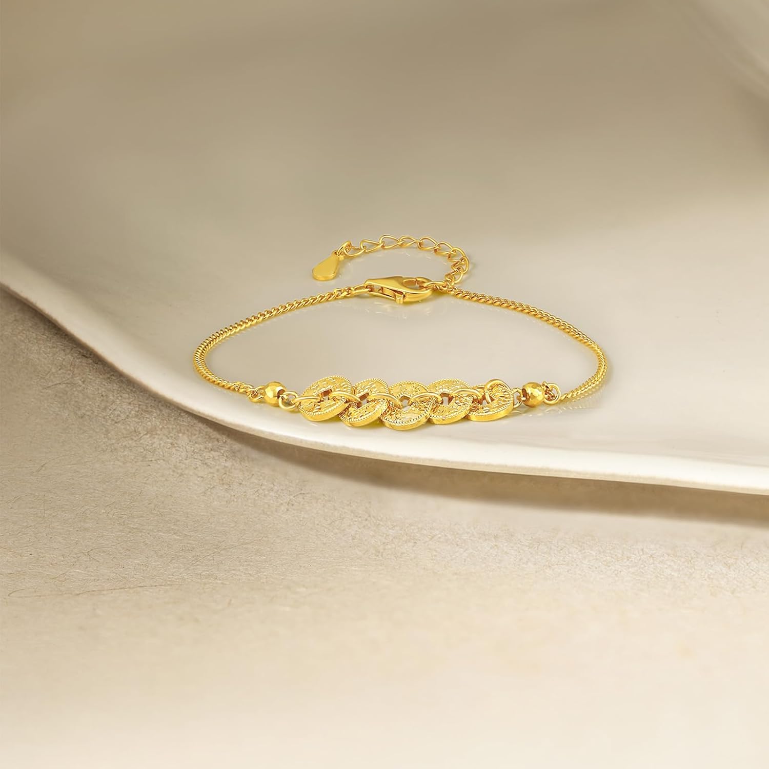 Sterling Silver Bracelets 925 Silver Coin Chain Bracelet Dainty Fortune Beads Dainty Jewelry for Women Mother Lover Her Anniversary Birthday 6.3-7.5Inch/16-19cm D0715572 - Image 3