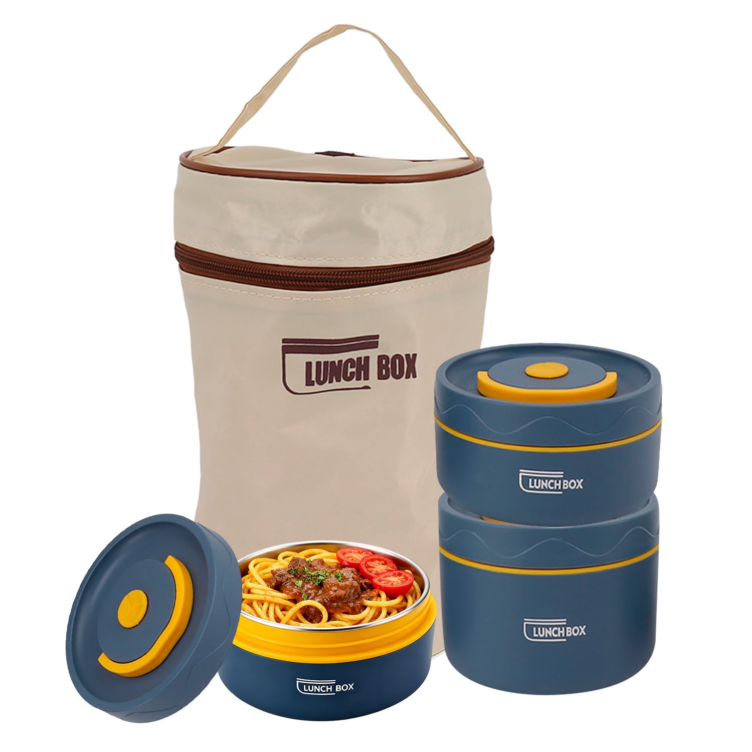 Hapivida Food Thermo, 304 Stainless Steel Double Layer Soup Container Portable Round Shape Insulated Lunch Food Jar Wide Mouth Bento Box with Bag for Work, School, Outdoor Dining (Insulated-3PCS)