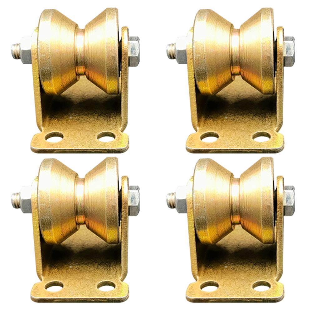 4 V-Groove Steel Caster Wheel,Heavy Duty Rigid Wheels,Sheave Directional Track Roller,Double Bearing,Gold,for Industrial Machines,Sliding Door,Rolling Gates,Wire Rope Rails (32mm/1.25in)