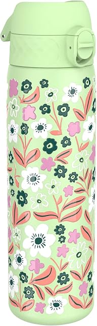 Ion8 Leak Proof Slim Water Bottle, Vacuum Insulated, Teal Floral, 500 ml 17 oz