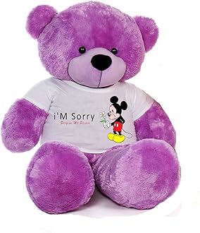 Hug'n'Feel® Soft Toys Big Teddy Bear Wearing I'm Sorry T-Shirt 6 feet Purple_T Shirt_ I'm Sorry Plush & Stuffed Toys
