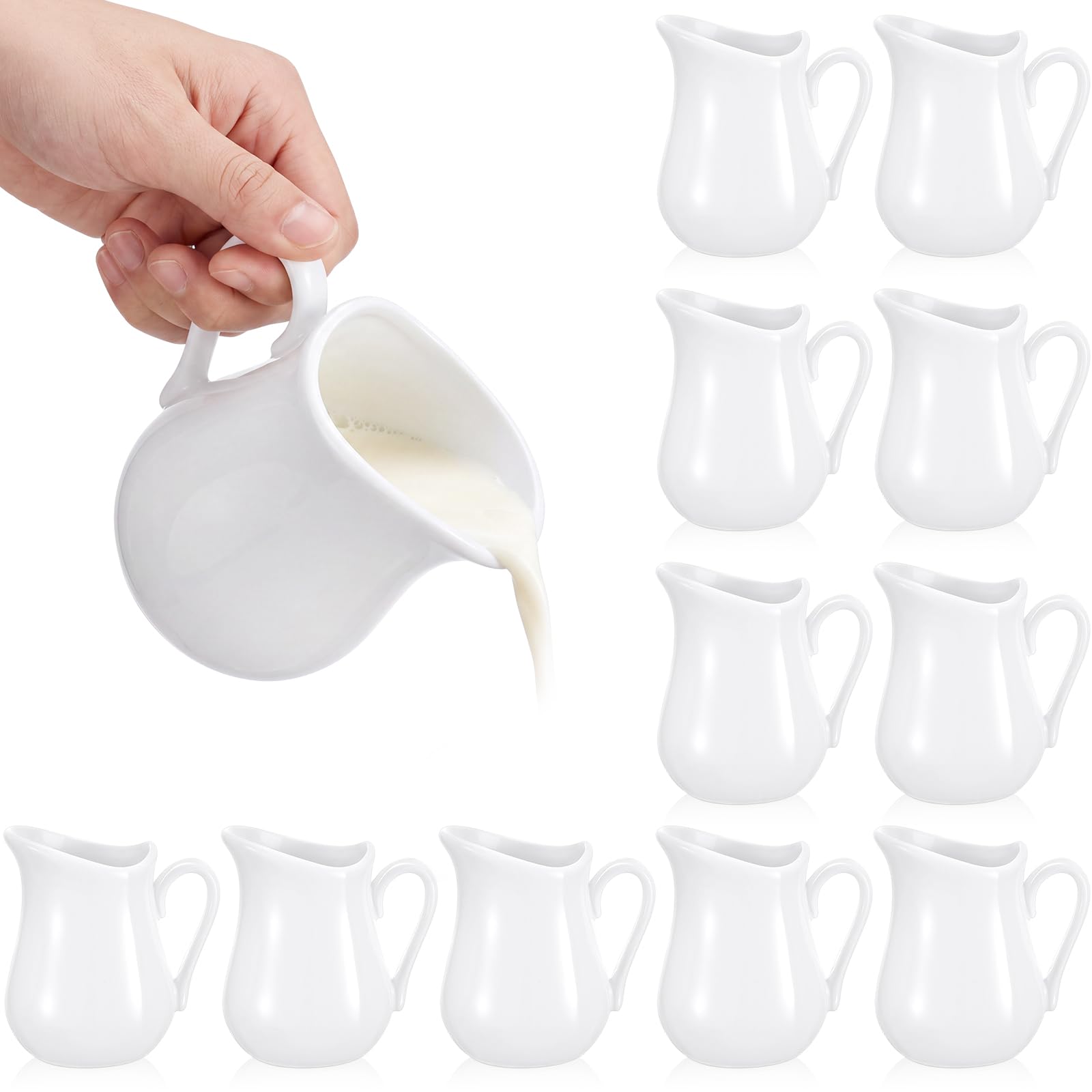 Nuanchu Kleine Milchkännchen, klassischer weißer Porzellan-Sahnekännchen mit Griff, Keramik-Ahornsirupspender, Kaffee-Milchbehälter für Milchsauce, Salat, Mikrowelle (127 ml)