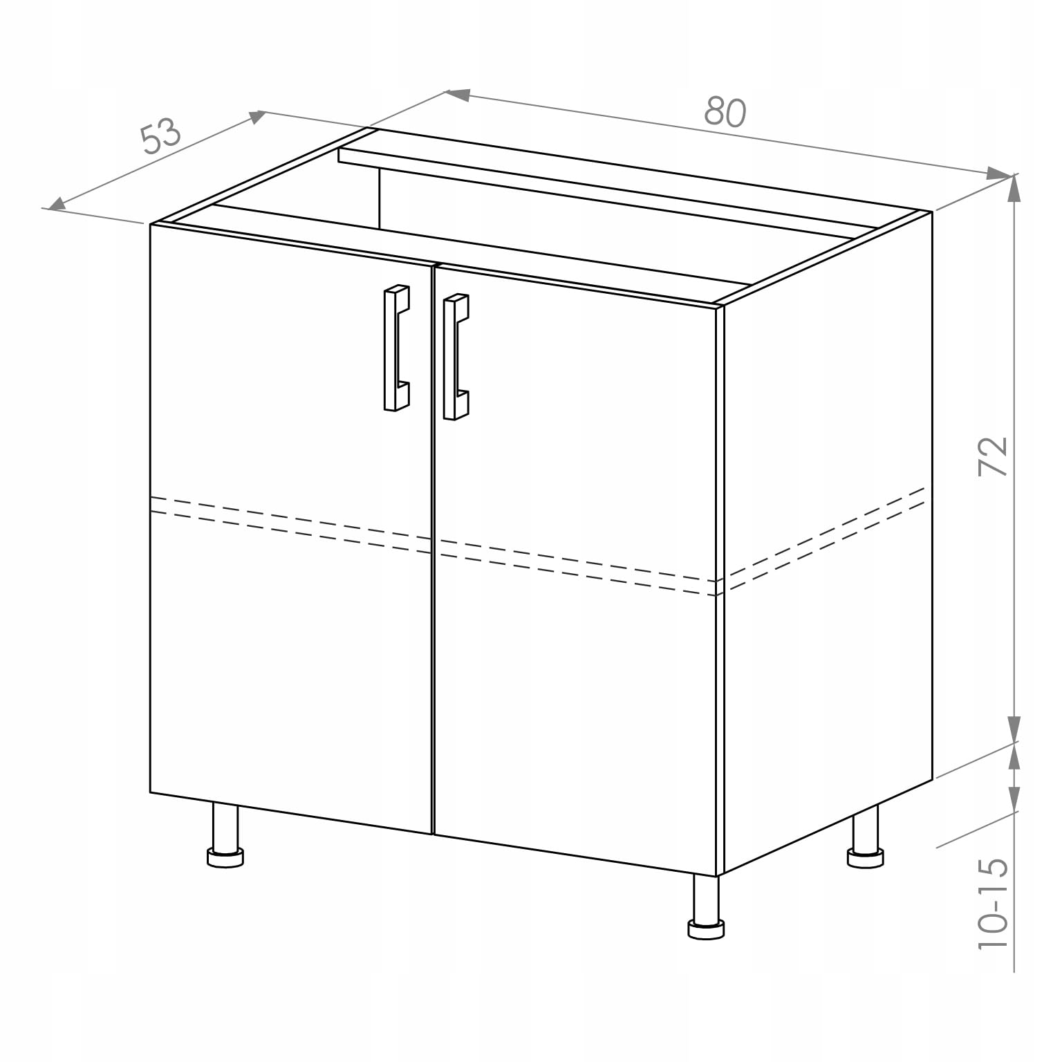 Moderne Küchenschrank MOD - zweitürig, hochglanzlackiert - ohne Griffe - MDF - mit verstellbaren Füßen - mit Regal - zum Selbstaufbau - 80x52,8x72 cm - Weiß glänzend