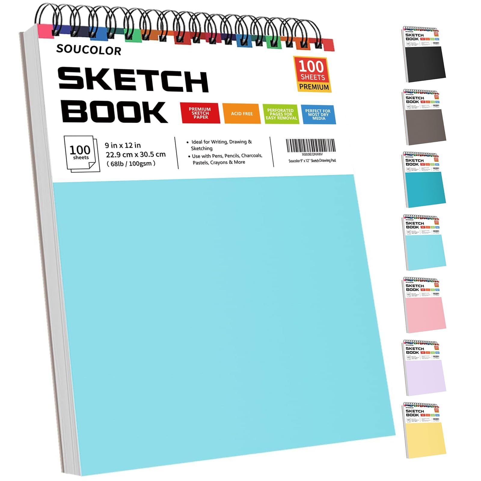 Soucolor Sketch Book 9x12,Thick Drawing Paper Pad School Art Supplies | 100 Sheets Thick…