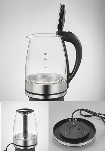 Miniatura 7 de Hervidor eléctrico, hervidor de té eléctrico de vidrio, caldera de agua caliente, calentador con función de apagado automático (1.8 litros), sin