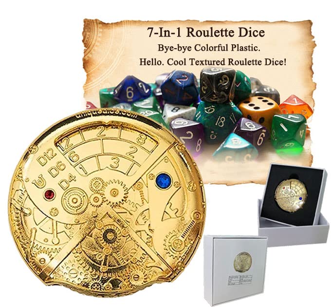 Mechanical Roulette dice Spinner Dices, 7-in-1 Metal DND Spinner dice, Dungeons and Dragons D and D D4, D6, D8, D10, D12, D20 and D% for RPG Role Playing Games