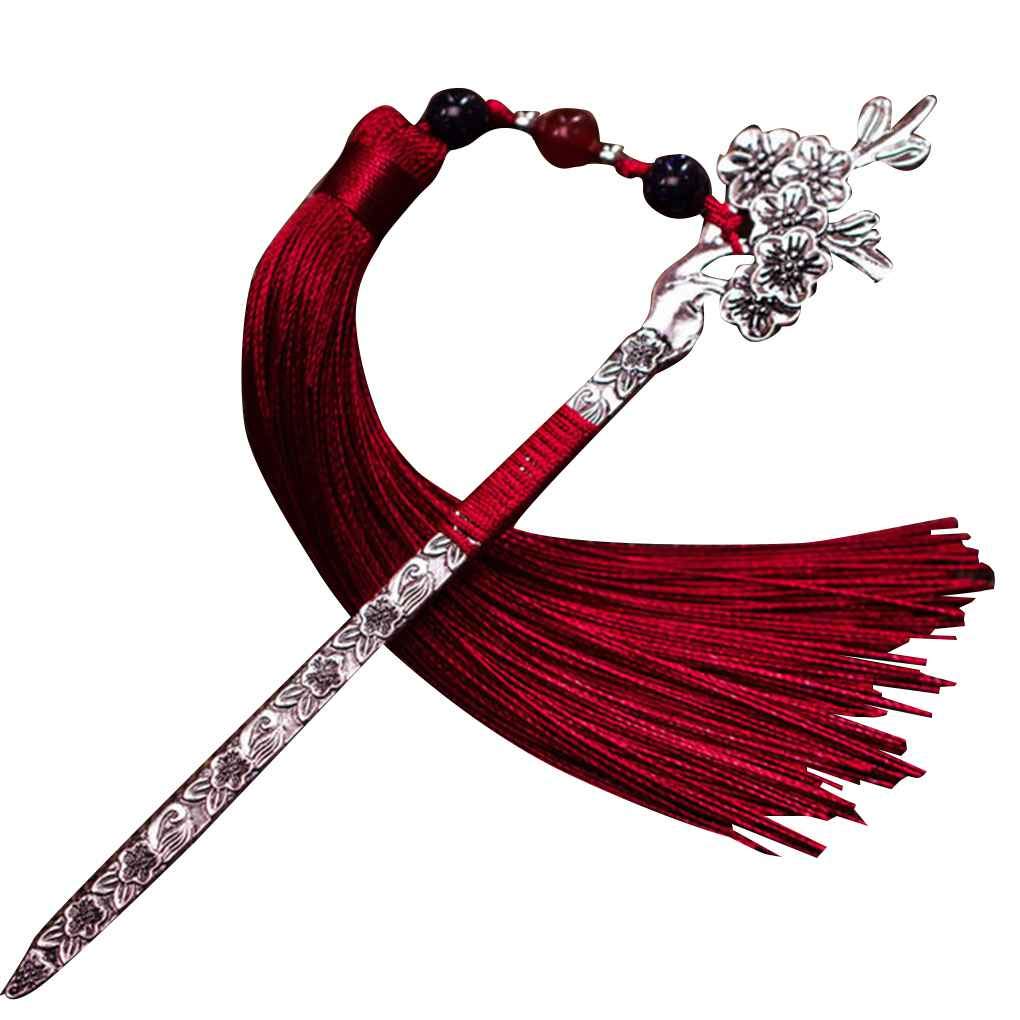 Wuqiong Retro Exquisite Long Tassel Bookmark Chinese Wind Metal Vintage Bookmark for School Students Gift Stationery