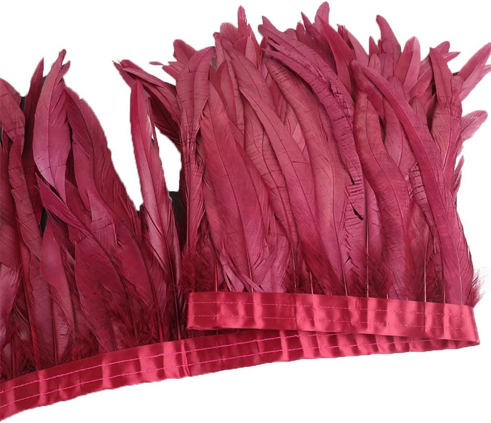 10 Meters Rooster Tail Feathers Trim 25-30 Cm Coque Feathers Trimming for Handiwork Crafts Dress Skirt Fuchsia 10 Meters