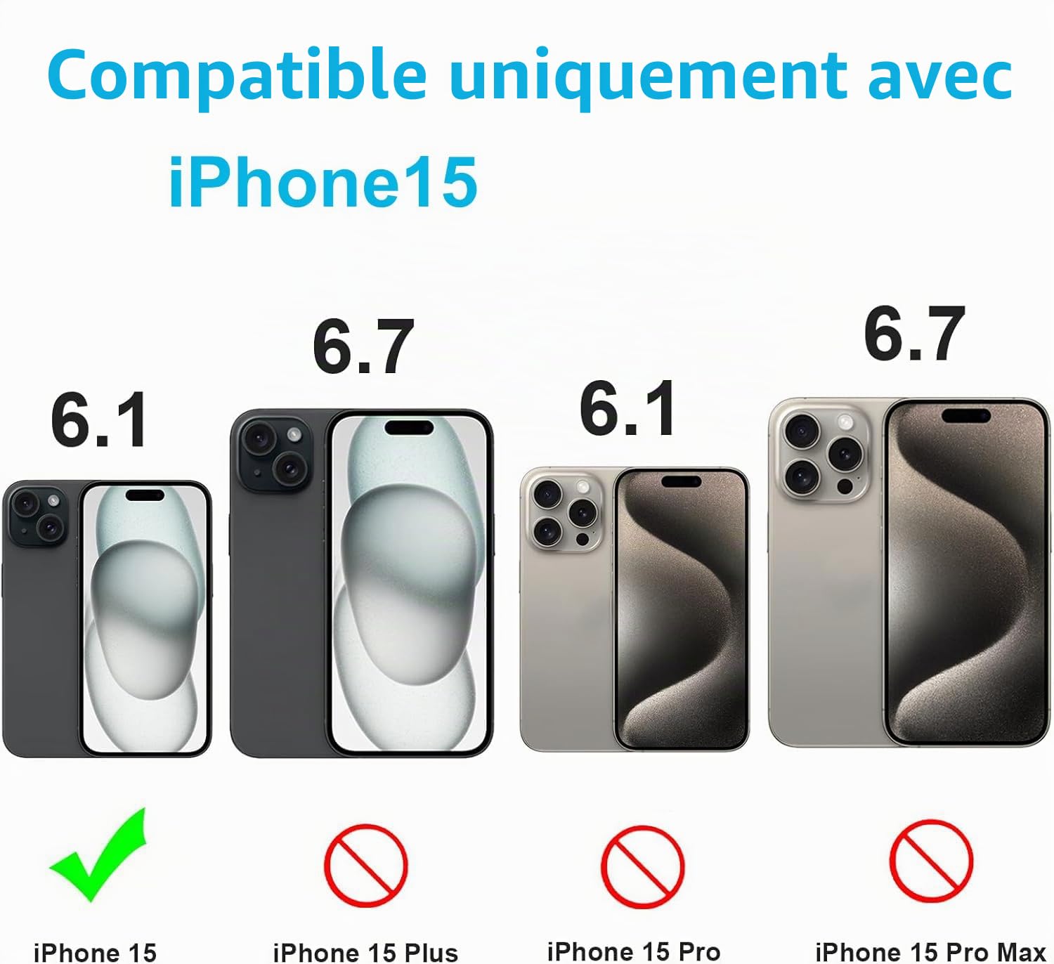 Coque de batterie pour iPhone 15, 7000 mAh, ultra fine, portable, coque de charge intelligente, compatible avec iPhone 15 (6,1"), chargeur de batterie étendu, noir