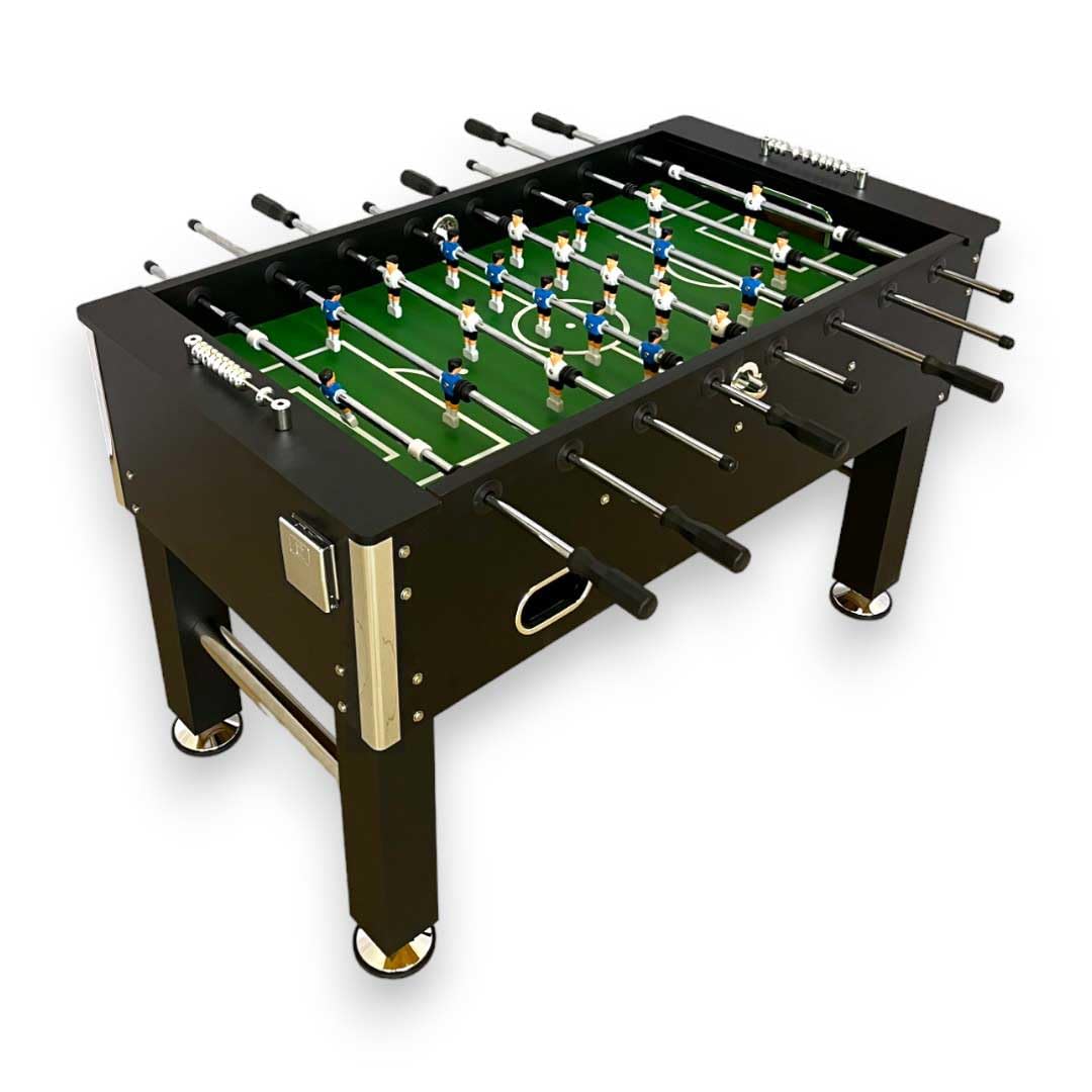 Mesa FUTBOLIN Madera Color Negro Modelo Top Class Robusto Y Resistente 60 kg Medidas REGLAMENTARIAS: Largo 140 cm x Ancho 88