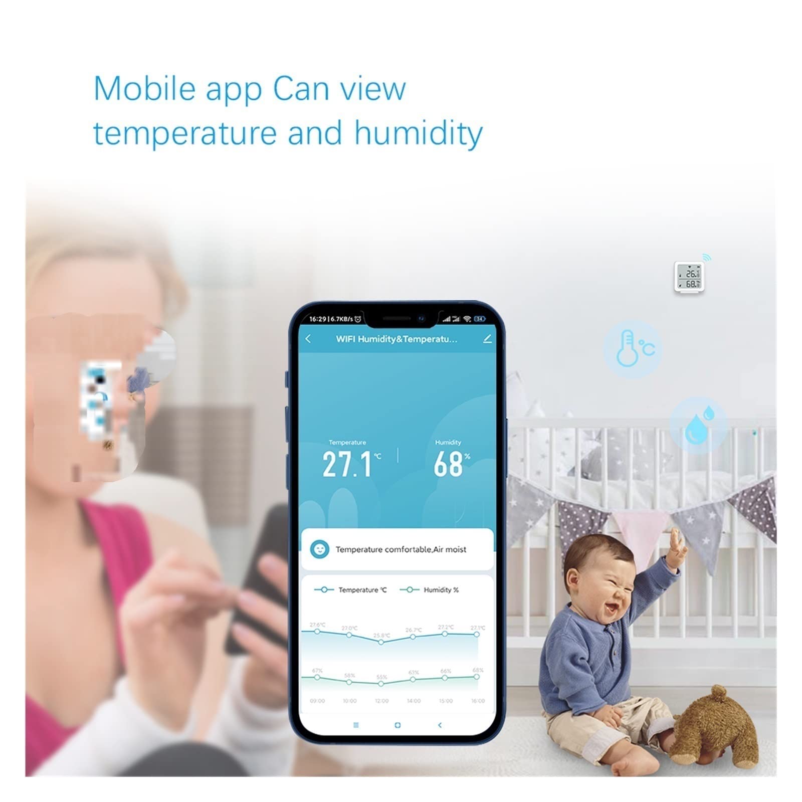 Cyfrowy higrometr termometr wewnętrzny Tuya Wifi Higrometr higometr detektor termometek temperatura i czujnik wilgotnościowy sterowanie telefonem komórkowym zdalne sterowanie Z wyświetlaczem LCD(2 PCS