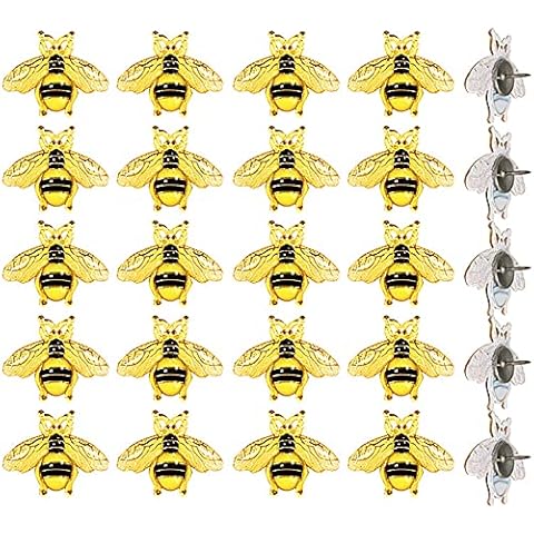 Booluee 20 Pieces Cute Bee Pushpins Creative Gold Honeybee Push Pins Thumb Tacks Drawing Pins for Corkboard, Whiteboard, Bulletin Board, Photo Wall, Map (BL002053) Cover