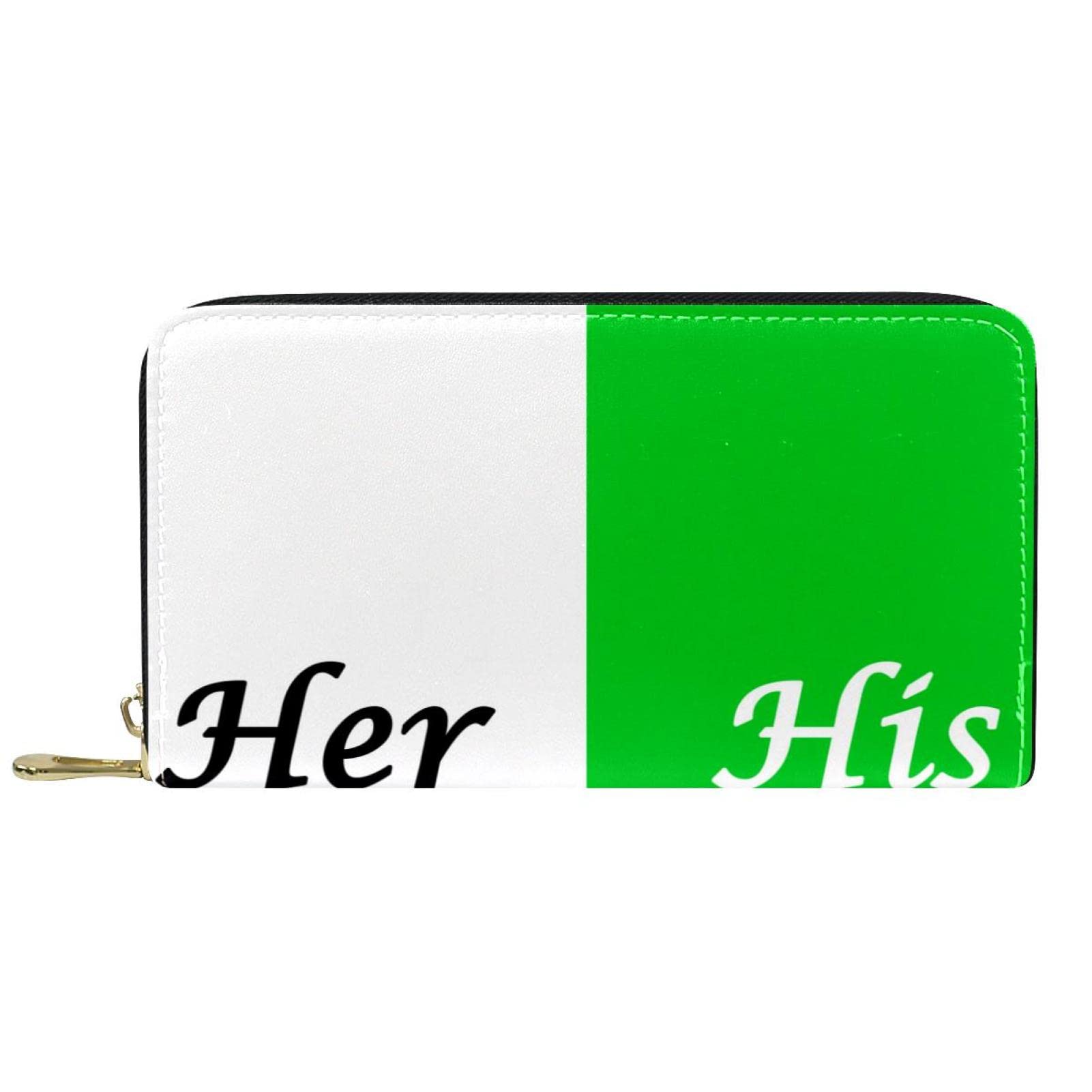 Cartera larga de cuero con cremallera para su lado y su lado blanco y verde personalizar monedero, multicolor, 20.5x2.5x11.5cm/8.07x1x4.53 in, Clásico