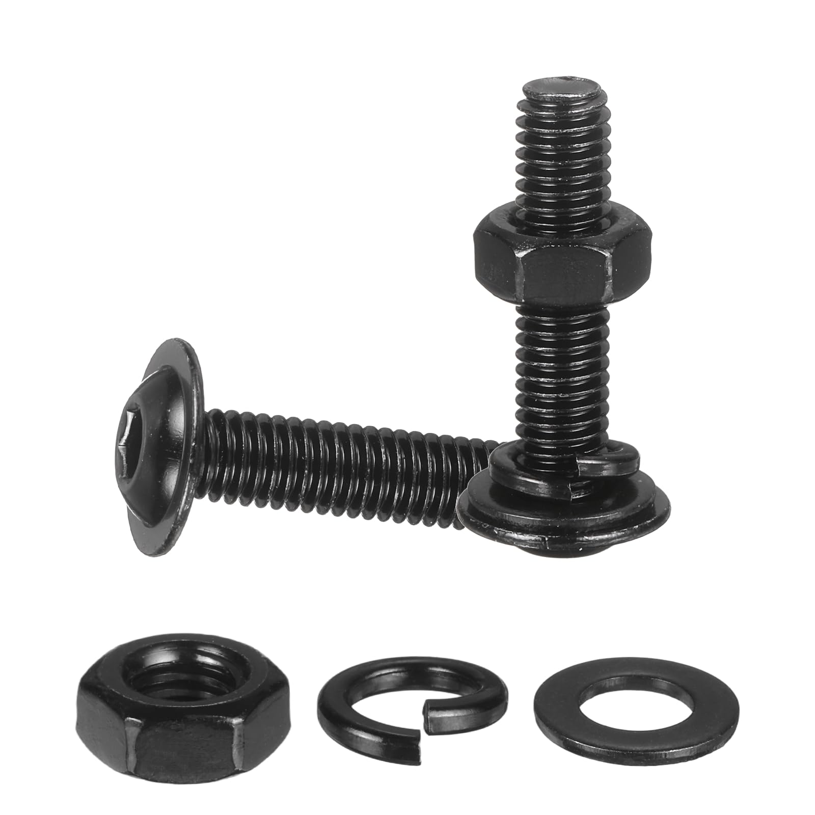 M METERXITY 20 Set M6 x 25mm Flanged Button Head Socket Cap Screws, Black 304 Stainless Steel 18-8 Hex Socket Head Screws Bolts, Nuts, Flat & Lock Washers for DIY, Furniture, Automotive
