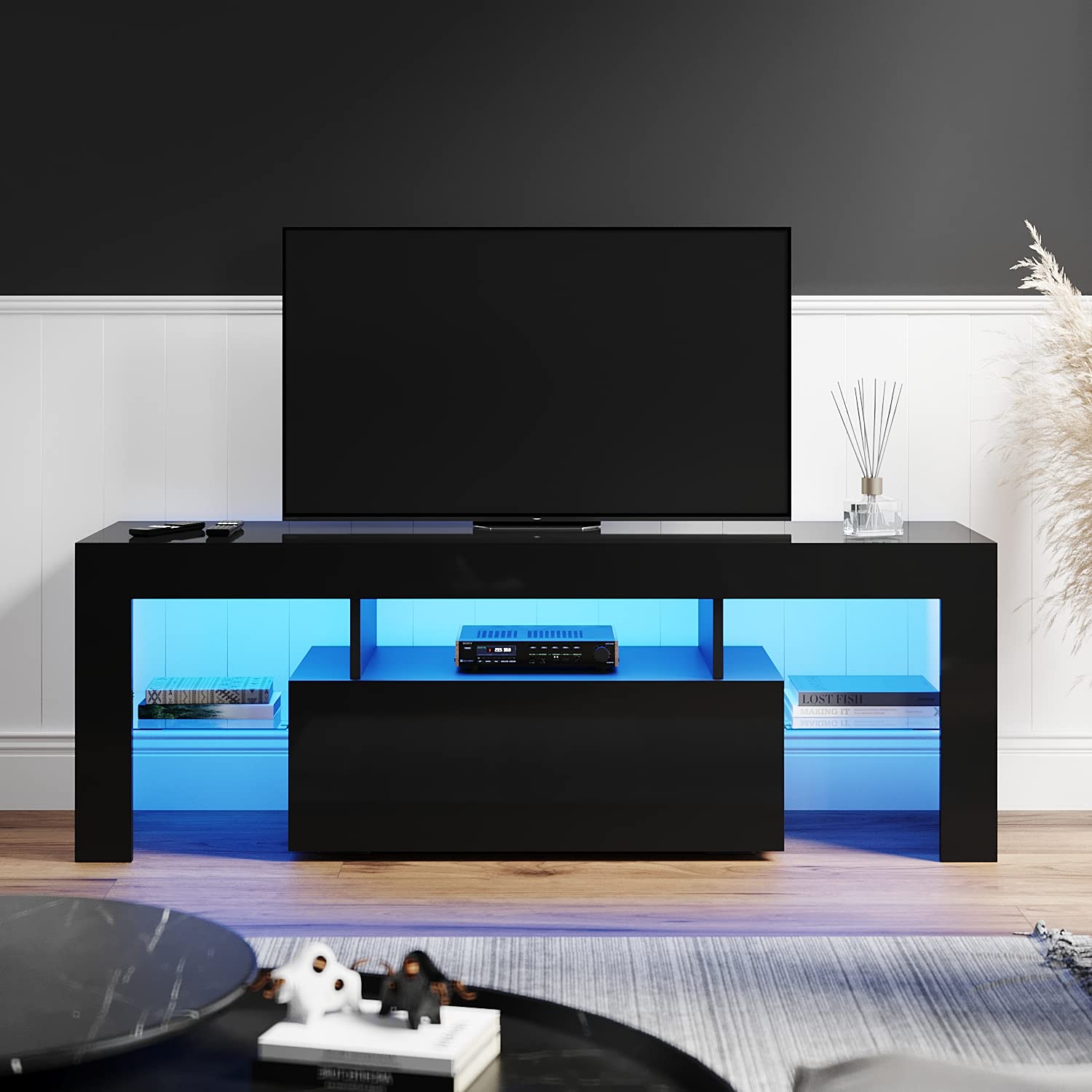 Buy ELEGANT Black TV Unit Gloss 130cm, TV Stand with LED Lights