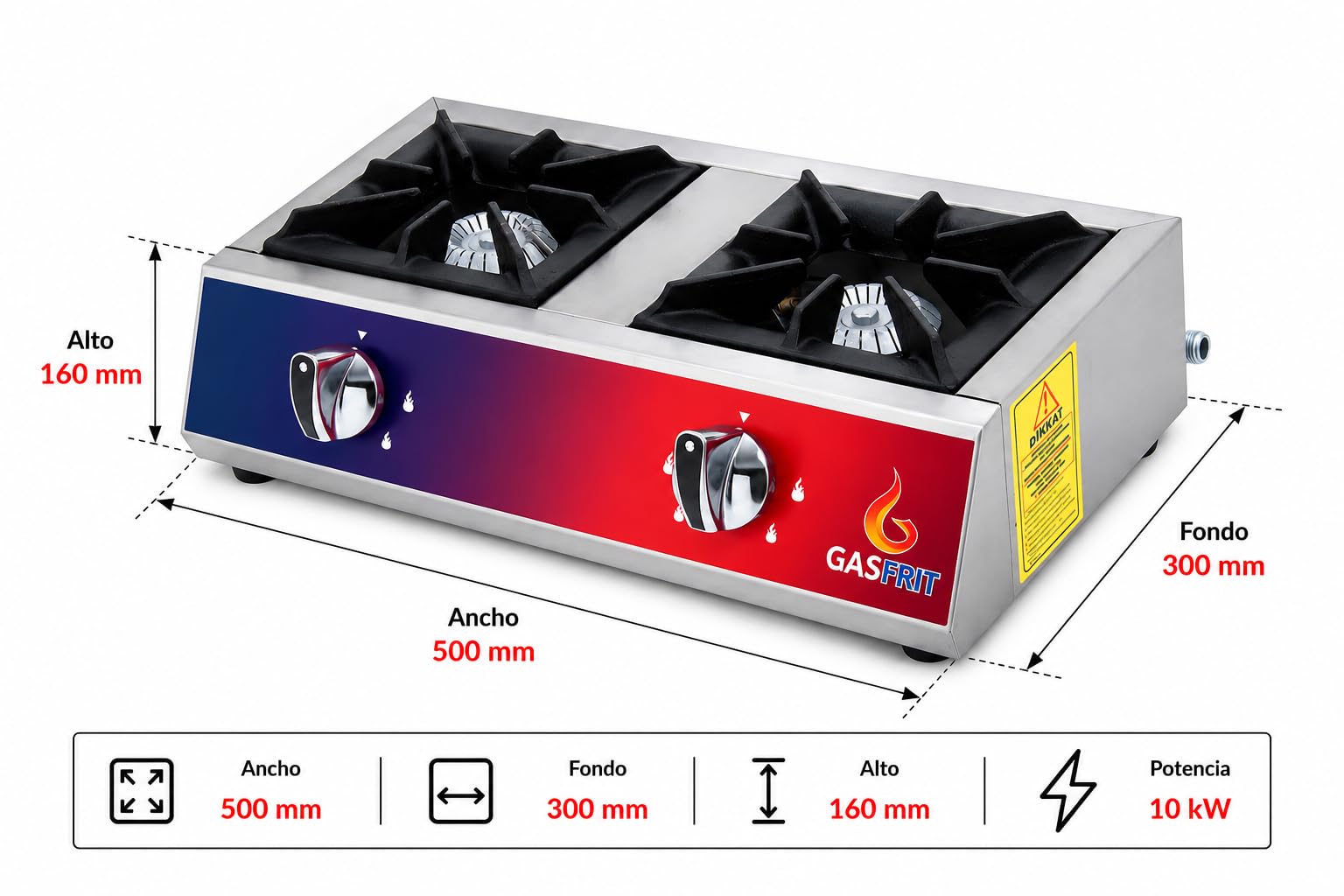Cocina de Gas Profesional E-Line, 2, 3 o 4 Fuegos, Acero Inoxidable, Butano o Propano, Cocina Industrial para Hostelería, Restaurantes, Bares y Cafeterías